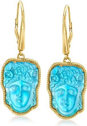 Ross-Simons Italian Tagliamonte Blue Venetian Glass Flora Drop Earrings in 18kt Gold Over Sterling