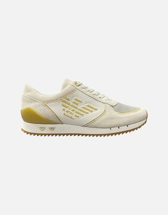Emporio Armani Womens Womens Sneaker - White / Gold - Tan - Size: 4
