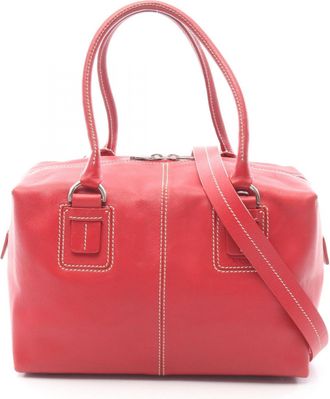 Tod's Red Color Leather Handbag Tote Bag (Pre-Owned)