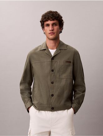 Calvin Klein Mens Linen Cotton Shirt Jacket - Green - XL