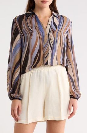 Longchamp Long Sleeve Woven Top in Cloud Blue at Nordstrom Rack, Size 6 Us / 38 Fr