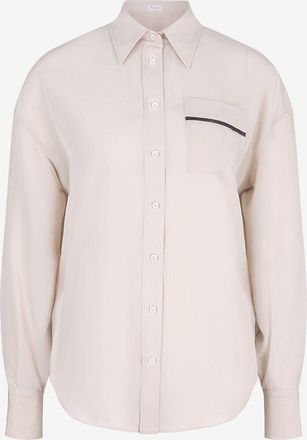 Brunello Cucinelli Seidencr&ecirc;pe-Hemd mit Monile-bestickter Brusttasche