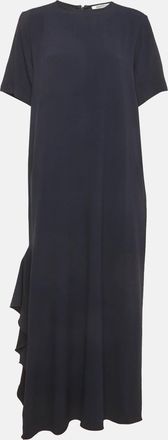 Max Mara Navy Blue Crepe Asymmetric Maxi Dress