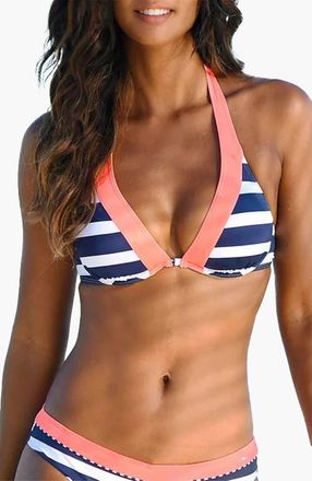 Lascana Womens Striped Underwire Bikini Top Size 32DD in Navy Striped at Nordstrom