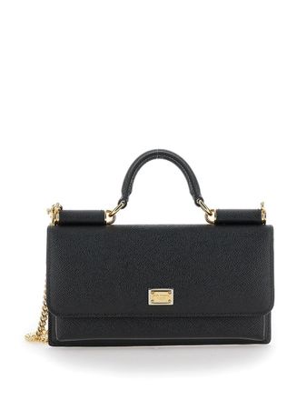 Dolce & Gabbana Black Handbag With Logo Plaque In Grained Leather Woman