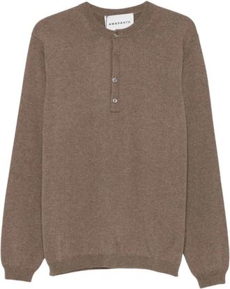Amaranto Trui met knoopdetail - Heren - Ronde hals truien - Bruin - S - Truien & Vesten