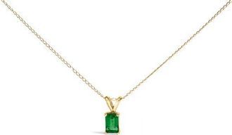 House of Brilliance 14K Gold 6x4MM Emerald Cut Gemstone Solitaire Pendant Necklace in Green Emerald | Yellow at Nordstrom