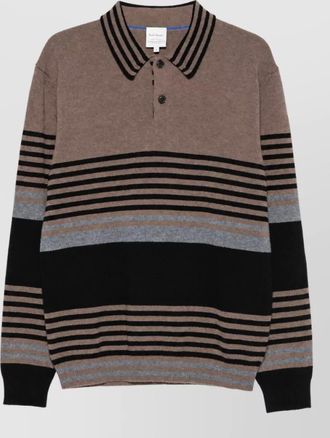 Paul Smith cashmere striped knit long-sleeve polo shirt