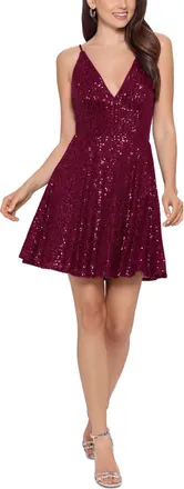 Blondie Nites Womens Sequined Mini Fit & Flare Dress