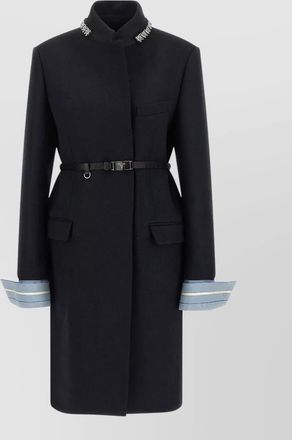 Prada wool crystal embellished collar coat