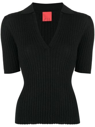 Cashmere in Love Summer V-neck knit polo - Black