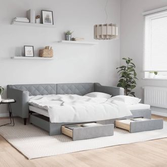 vidaXL Sof&aacute; Cama Nido Con Cajones Tela Gris Claro 100x200 Cm Vidaxl