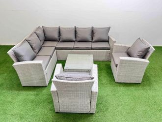 Fimous 8 Seater Corner Sofa Sets with Coffee Table 2 Chairs Light Grey Mixed