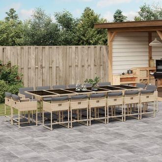 vidaXL Set Comedor De Jard&iacute;n 17 Pzas Con Cojines Rat&aacute;n Sint&eacute;tico Beige Vidaxl