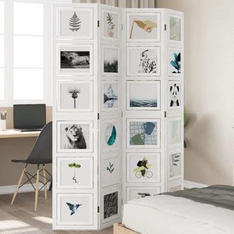 Berkfield Home Room Divider 4 Panels White Solid Wood Paulownia