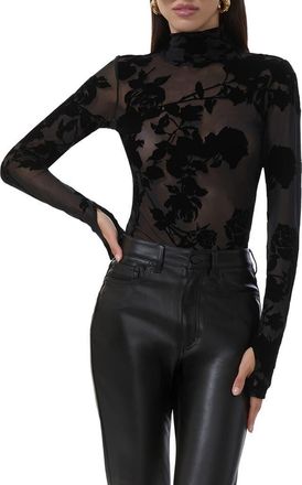 AFRM Zadie Velvet Floral Mesh Top in Cascade Roses at Nordstrom, Size Small