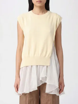 Semicouture Top in maglia smanicato in cotone e seta con orlo asimmetrico