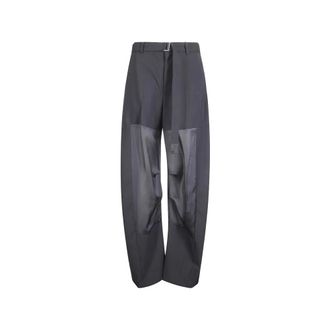 sacai Wide Trousers, female, Gray, Size: L Wool Suiting Pants