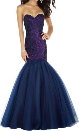 Alyce Paris Sweetheart Tulle Mermaid Gown In Navy