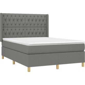 vidaXL Cama Box Spring Con Colch&oacute;n Tela Gris Oscuro 140x200 Cm Vidaxl