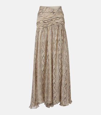 Elie Saab Snake-print silk chiffon maxi skirt