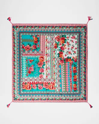 Johnny Was Patchwork Floral-Print Square Silk Scarf