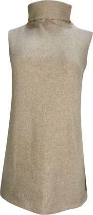 The Row Knitted Turtleneck Sleeveless Sweater in Beige Cashmere