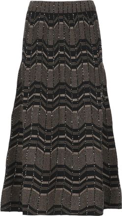 D.exterior Black Geometric Lurex Sequined Midi Skirt