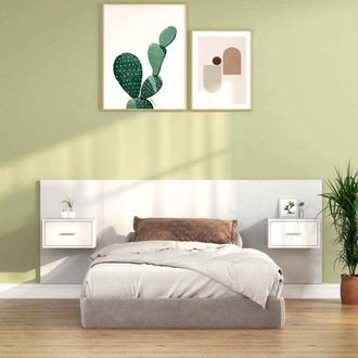 vidaXL Cabecero De Cama Con Mesitas Madera Contrachapada Blanco Vidaxl