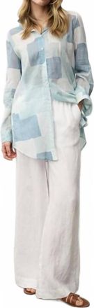 0039 Italy Taya Print Cotton Blouse In Teal