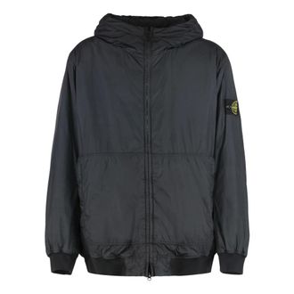 Stone Island Light Jackets, male, Black, Size: S Hooded Jacket