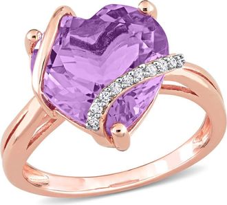 Amour 6 1/2 CT TGW Amethyst and Diamond Accent Heart Ring In Rose Plated Sterling Silver