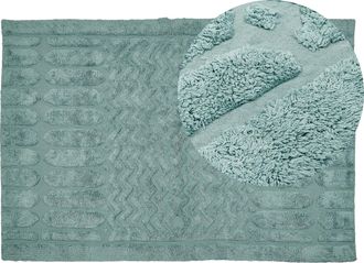 Beliani Alfombra De Algod&oacute;n Verde Menta 140 X 200 Cm Hecho A Mano Patr&oacute;n Geom&eacute;trico Sirnak
