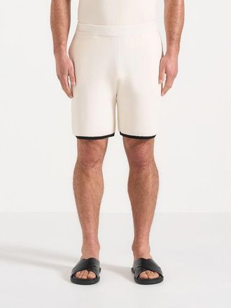 Mani&egrave;re De Voir Regis Contrast Detail Knit Shorts in Cream at Nordstrom, Size Medium