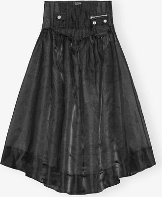 Ganni Black Technical Organza Pocket Skirt - Size 8/10