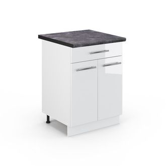 Vicco Mueble Bajo De Cocina Fame-line, Blanco Alto Brillo, 60 Cm Con Caj&oacute;n, Et Antracita Vicco