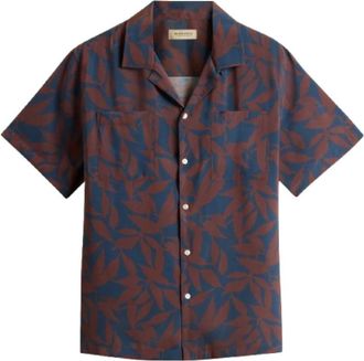 Woolrich Blauw Blad Print Camp Overhemd - Heren - Korte mouwen Overhemden - Veelkleurig - S - Overhemden