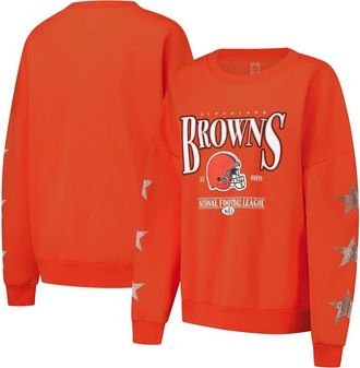 Gameday Couture Womens Gameday Couture Orange Cleveland Browns Rhinestone Star Sleeve Settle the Score Oversized Pullover Sweatshirt at Nordstrom, Size X-Large