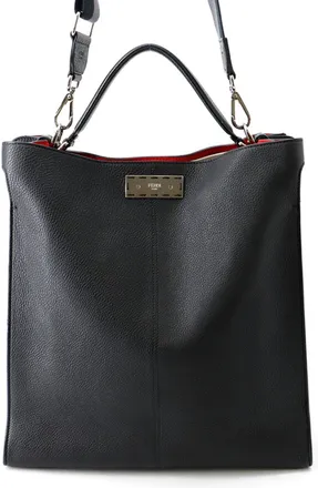 Fendi Peekaboo Black Leather Handbag Tote Bag (Pre-Owned)
