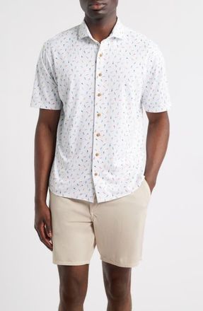 Johnnie-O Shortboard Knit Short Sleeve Button-Up Shirt in White at Nordstrom, Size Xx-Large