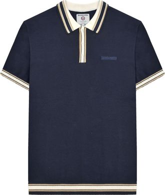 Lambretta Heren SS25 Gebreide Polo met Contrasterende Rand (Marineblauw)