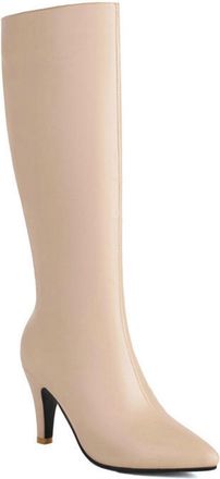 Generic Beige,3.5 UK,Knee High Boots for Womens Pointed Toe Kitten Heel Long Boot Side Zipper Fall Winter Fashion Dress Shoes