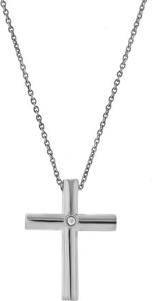 LuvMyJewelry Kalyra Sterling Silver 0.01 Ct Diamond Cross Pendant