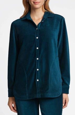 Foxcroft Maddy Plush Corduroy Button-Up Shirt in Deep Teal at Nordstrom Rack, Size X-Small
