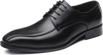 Generic Dress Oxford Shoes for Men Lace Up Bike Toe Burnished Toe PU Leather Block Heel Non Slip Low Top Anti-Slip Rubber Sole Classic(Black,10.5 UK)