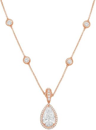 Diana M. Jewels 14kt Rose gold Lab Grown 2.00 ct Pear Diamond Halo Pendant With Bail