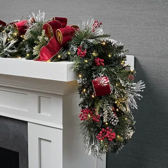 Frontgate 9 ft. Christmas Garland - Christmas Cheer Flocked Garland - Frontgate - Outdoor or Indoor Christmas Decorations