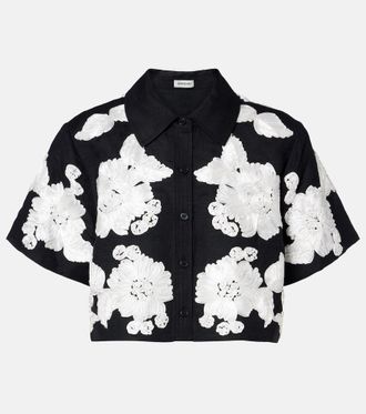 SIMKHAI Callie embroidered linen-blend shirt