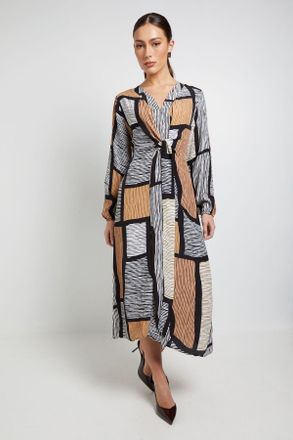 Principles Womens Geo Tie Front Midi Dress - Natural viscose - Size 20 UK