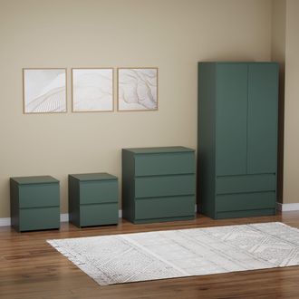 Home Discount Vida Designs Denver 4Pc Bedroom Set(2 Bedside, 3 Drawer Chest, Wardrobe) in Green
